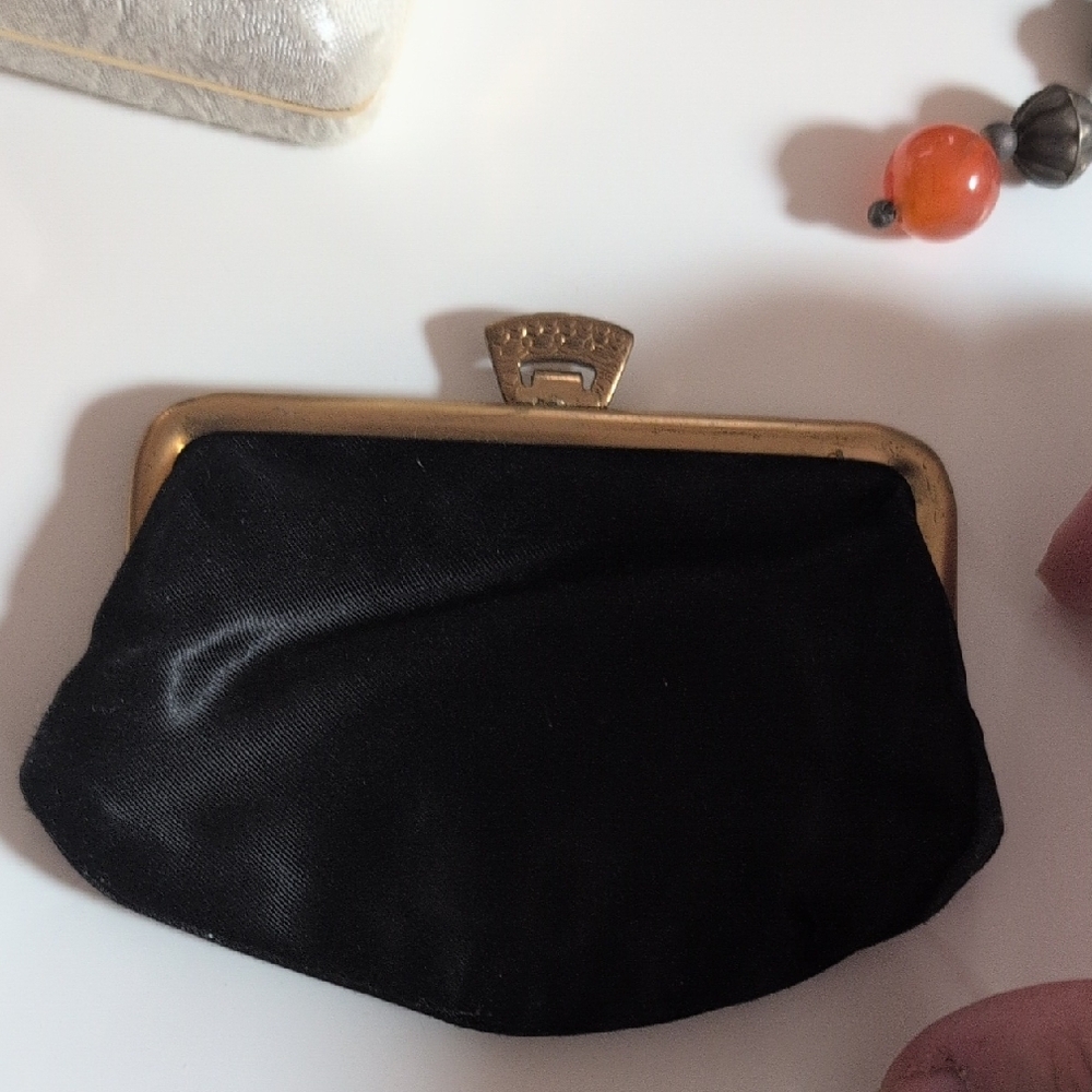 Lewis Womens Black Satin Clutch with Gold Accents